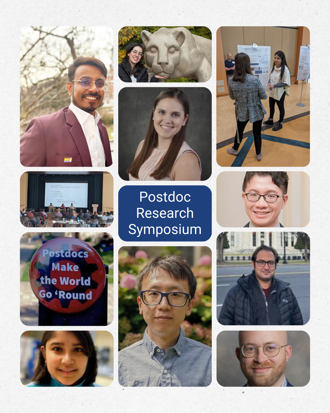 Collage of postdocs leading the symposium.