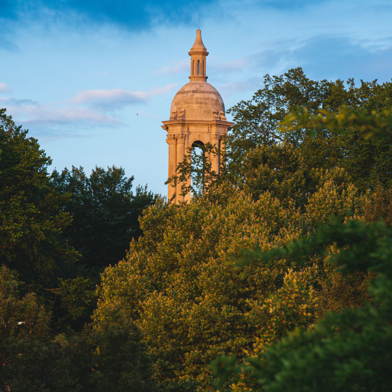 The belltower in Old Main on the Penn State Campus
